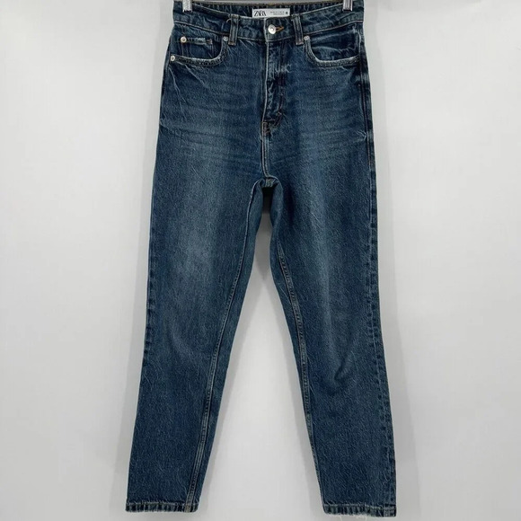 Zara Jeans Slim Straight Leg High Rise Dark Wash Blue Denim Women’s Size 2 - Picture 1 of 8